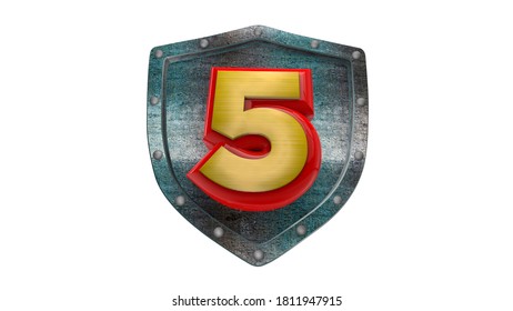 Metal Shield With Number Five. 3d Illustration.