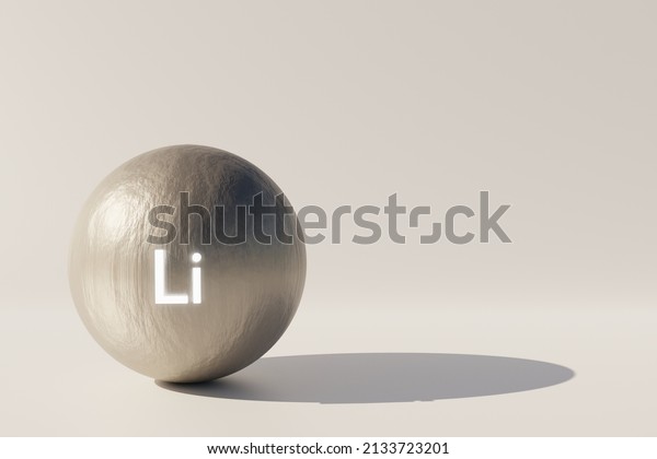Metal shiny lithium ball, electric car\
material. Copy space background 3d\
illustration.