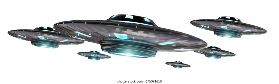 Metal and silver vintage UFO isolated on white background 3D rendering