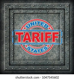 Metal as steel and aluminum tariffs in the United states as a stamp on metal background as an economic trade taxation dispute over import and exports concept as a 3D illustration.