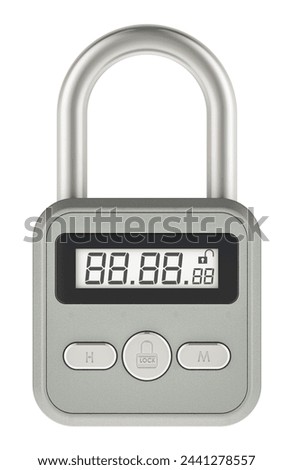 Metal Timer Padlock, smart lock metal timing. 3D rendering isolated on white background