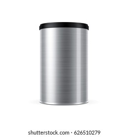 Metal Tin Can With Plastic Cap, Brushed Aluminum, 3d Rendering