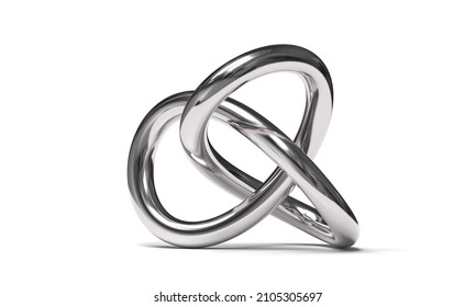 Metal torus knot on white background. 3d image