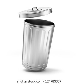 Metal Trash Can Isolated On A White Background