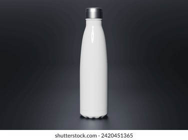 Metal water bottle mockup on dark background. Blank sport insulated drink template