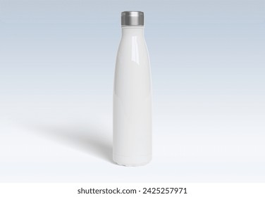 Metal water bottle mockup on white background. Blank sport insulated drink template