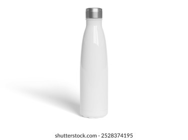 Metal water bottle mockup on white background. Blank sport insulated drink template