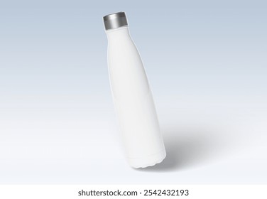 Metal water bottle mockup on white background. Blank sport insulated drink template