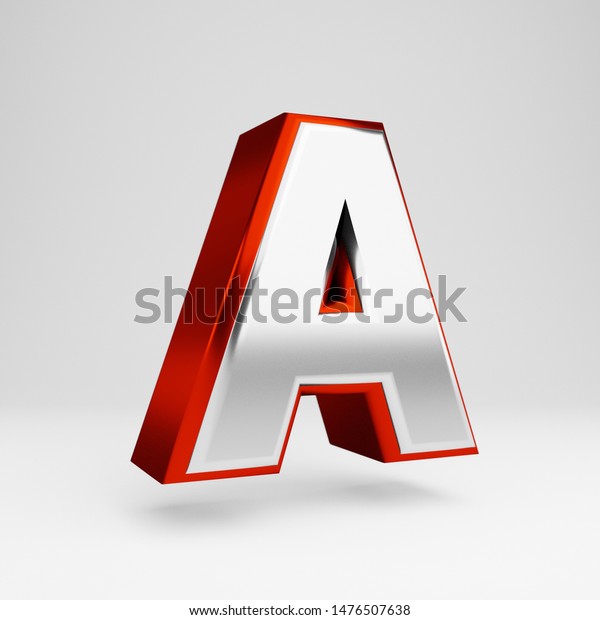白い背景に金属文字aの大文字 バナー ポスター 装飾用の 赤と白の金属光沢アルファベットタイプを3dレンダリング のイラスト素材