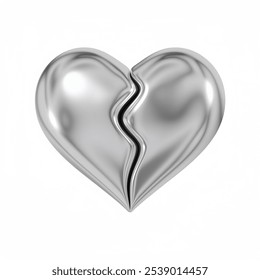 Metallic 3D broken heart symbol, ideal for themes of heartbreak, resilience and emotional expression.Perfect for use in social media, websites or artistic projects conveying strength and vulnerability