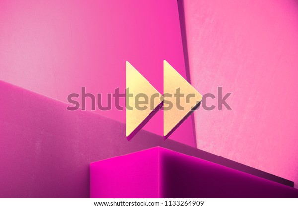 Metallic Arrow Forward Icon\
on the Magenta Background. 3D Illustration of Metallic Arrow,\
Forward, Next, Play, Right Icon Set With Color Boxes on Magenta\
Background.