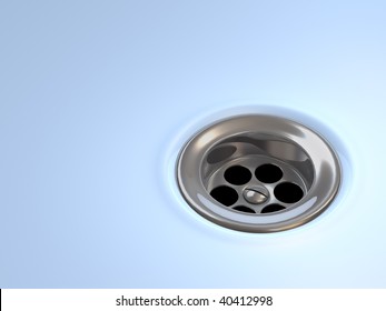 Metallic Bathtub Drain Of Kitchen Sink - 3d Render