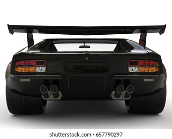 Metallic Black Eighties Sports Car - Back View Closeup Shot - 3D Illustration