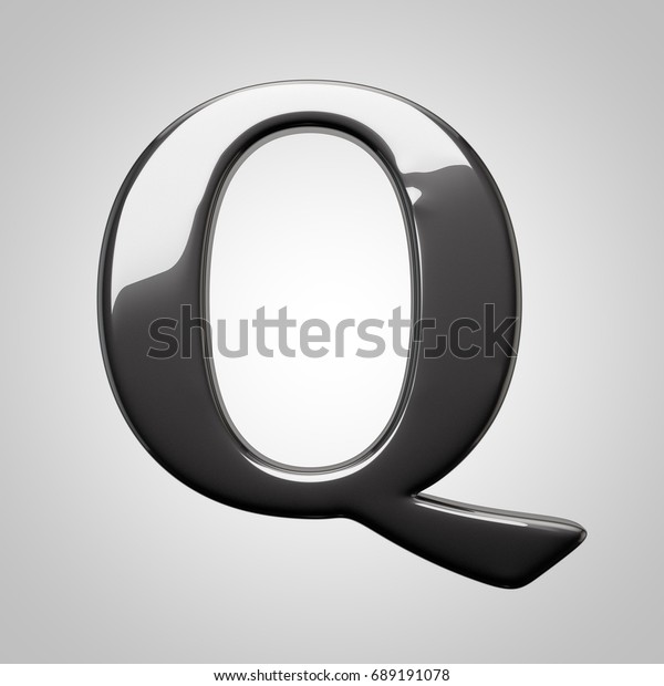 Metallic black\
letter Q uppercase. 3D render font with glint and light reflection\
isolated on white\
background.