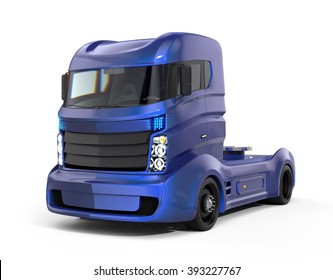 Metallic Blue Hybrid Electric Truck Isolated On White Background. Clipping Path Available.