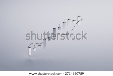 Metallic candlestick chart with white background, 3d rendering. 3D illustration.