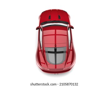 Metallic Cherry Red Luxury Sports Car - Top Down View
 - 3D Illustration