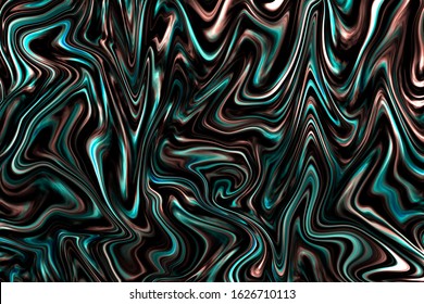 Metallic Copper & Turquoise Background With Spread Liquify Flow. Fluid Abstract Background In Marbled Shades Of Aged, Oxidized Copper. Polished 3D Effect. Industrial Or Steampunk. IPhone Wallpaper.