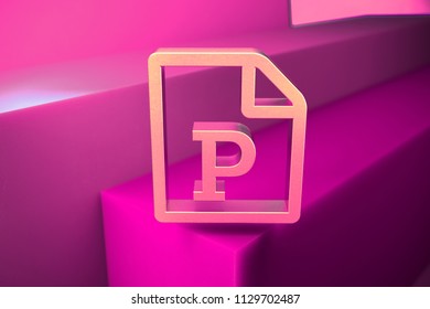 Metallic File Powerpoint Icon. 3D Illustration Of Metallic Document, File Format, Powerpoint, Ppt Icon Set With Boxes On Magenta Background.