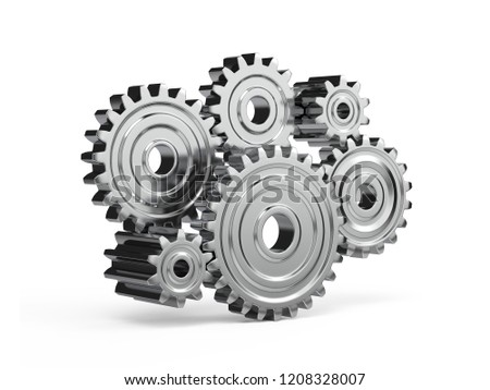 metallic gears and cogs,3d rendering,conceptual image.