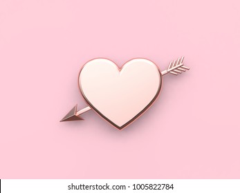 Metallic Heart Arrow Pink Background Valentine Concept 3d Rendering