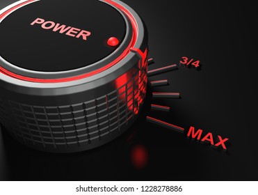 A Metallic Knob With The Write POWER On Its Top, Is Set On The Maximum Level - 3D Rendering Illustration
