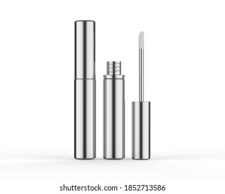 Metallic Lip Gloss Bottle Mockup Template Isolated On White Background, 3d Illustration. 