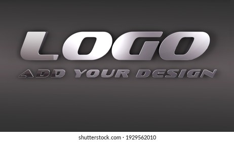 Metallic Logo Mockup. Realistic Sign On Office Dark Wall. 3D Illustration.