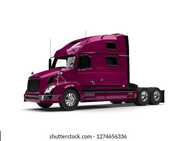 Metallic Magenta Semi Trailer Truck - Side View - 3D Illustration