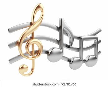 Metallic music note 3D. Music composition. Isolated on white background