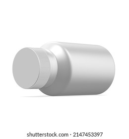 Metallic Pill Jar Mockup Template, Matte Medicine Bottle For Capsules And Tablets On Isolated White Background, 3d Illustration