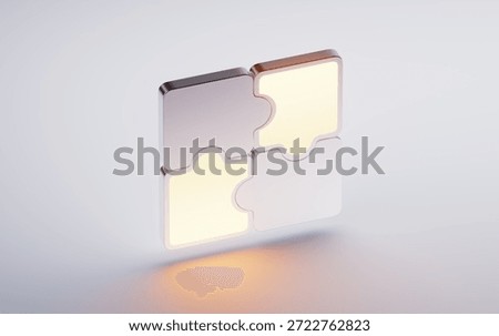 Metallic puzzles with white background, 3d rendering. 3D illustration.
