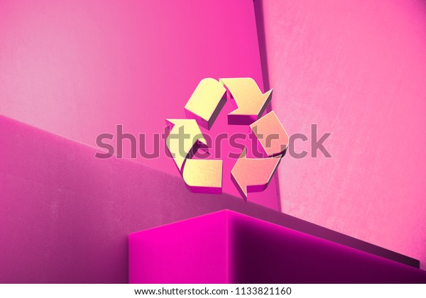 Metallic Recycle Icon on the Magenta\
Background. 3D Illustration of Metallic Arrows, Circle, Recycle,\
Refresh Icon Set With Color Boxes on Magenta\
Background.