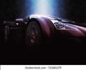 Metallic Red Racing Supercar - Epic Lighting Shot - 3D Illustration