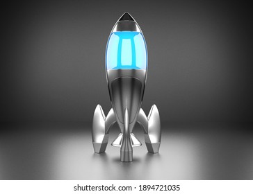 Metallic Rocket in Dark Background. 3D Render