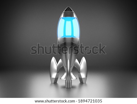 Metallic Rocket in Dark Background. 3D Render