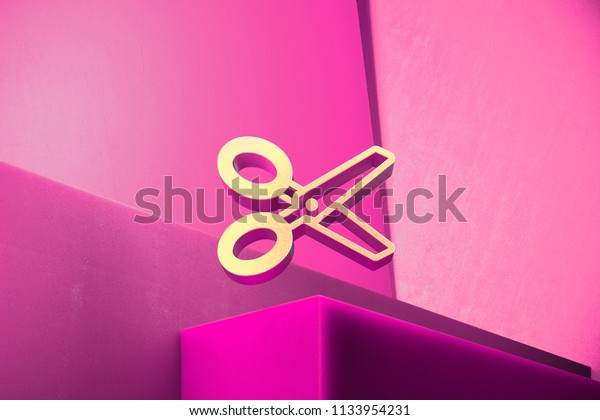 Metallic\
Scissors Icon on the Magenta Background. 3D Illustration of\
Metallic Cut, Del, Destroy, Doctor, Document, Documents, Edit Icon\
Set With Color Boxes on Magenta\
Background.