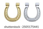 Metallic silver horseshoe isolated. 3d illustration of a shiny golden horseshoe, symbolizing luck and fortune