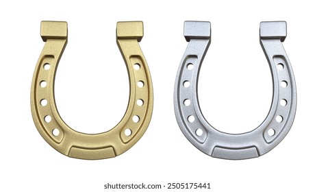 Metallic silver horseshoe isolated. 3d illustration of a shiny golden horseshoe, symbolizing luck and fortune