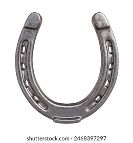 Metallic silver horseshoe isolated  transparent background luck themes