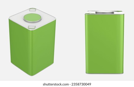 Metallic Square Tin Can Mockup Isolated On White Background. 3d illustration