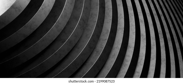 Metallic Style Abstract Minimal Wavy Or Curve Lines Architecture Design Black Background, 3D Illustration