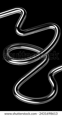 Metallic tangled line shape isolated. Futuristic metal curve design element, bent chrome pipe, twisted tube 3d rendering