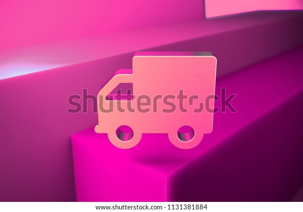 Metallic Truck Icon. 3D Illustration of\
Metallic Buy, E-Commerce, Shipping, Speed, Icon Set With Boxes on\
Magenta\
Background.