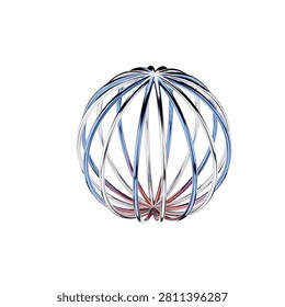 Metallic wireframe sphere isolated on white background featuring geometric structural lines suitable for engineering technology branding creative presentations digital artwork and contemporary abstract design resource collections premium professional quality modern