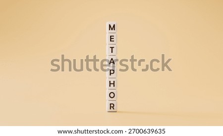 Metaphor text design with white cubes on flat background. Metaphor word concept