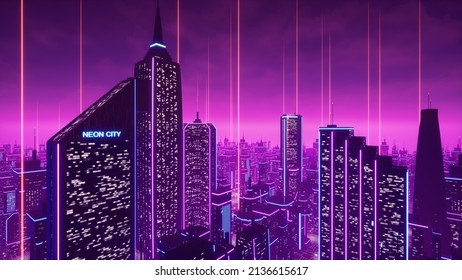 Metaverse City Cyberpunk Concept 3d Render Stock Illustration ...