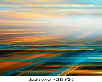 Metaverse Concept Background With Perspective And Copy Space - Abstract 3d Illustration. Digitally Generated Image - Fractal. Blue And Orange Grid And Fog.