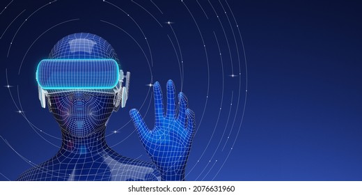 The metaverse concept of future meta-technology engineers.3d rendering illustration design character wireframe for networking, innovation, online communication.