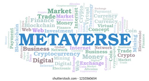 Metaverse cryptocurrency coin word cloud.